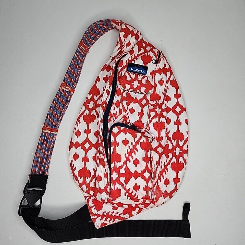 Kavu Red White Ikat Sling‎ Crossbody Bag Print Travel Rope On The Go Canvas